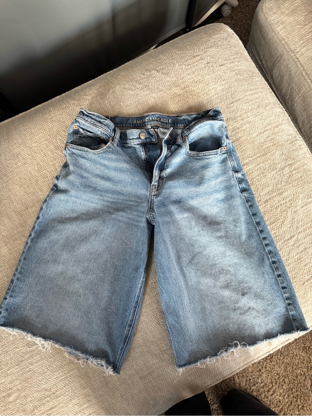 American Eagle Outfitters Light Blue Denim Raw-Hem Bermuda Shorts